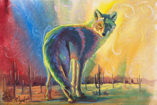 Colorful Desert Coyote Abstract Art Prints