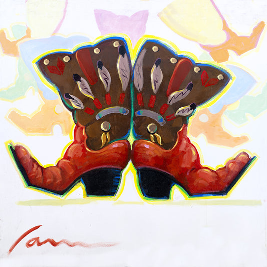 Colorful cowboy boots Western painting inspired by Southwestern rodeo culture by Miguel Camarena
