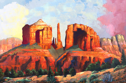 Colorful Sedona red rock desert landscape canvas painting by Miguel Camarena
