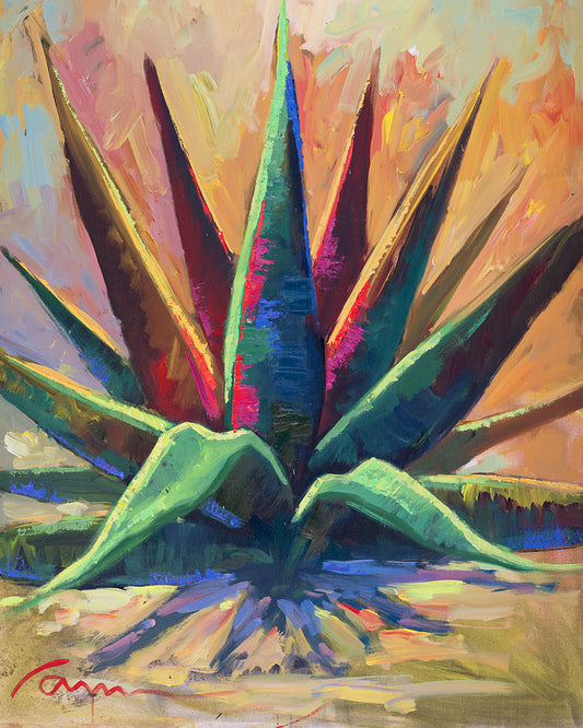 Agave Succulent Plant Painting with orange background