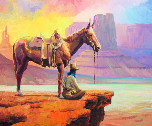 Old Western Cowboy Painting In Monument Valley