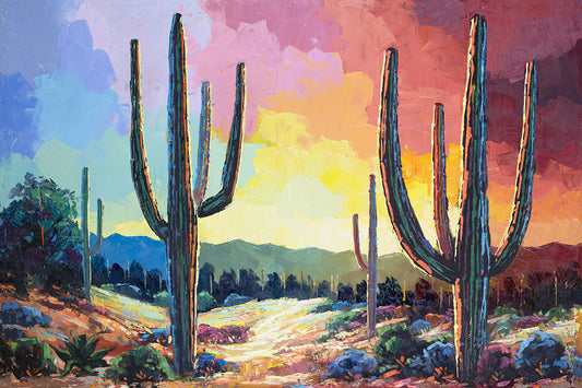 Desert Landscape In Neon Painting Wall Art