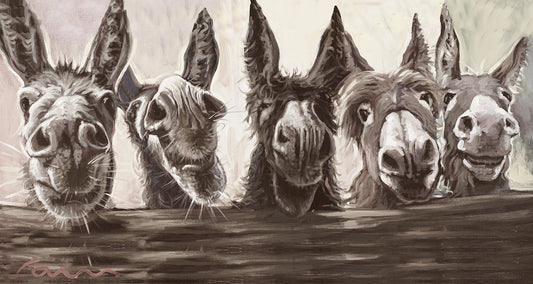 A Sepia-Toned Wall Art Of 5 Crazily Donkeys