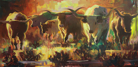 Texas Long Horn Painting-Arizona Long Horn Painting-Southwest art-Arizona Canvas Wall Art