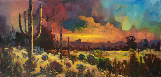 oil-painting-Cave Creek in Color-sunset trail-desert art-landscape-painting-arizona art-southwest art