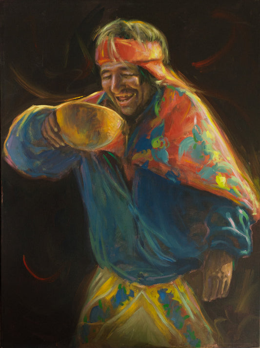 Indian man drinking wine painting-native American painting-native art-native indian american art-wall art-home decor-miguel camarena art-indian canvas wall art