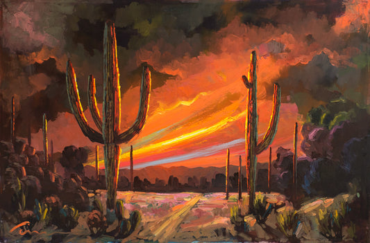 Sunset Rainbow painting-wall art-desert art-fine art-sunset painting-southwest art-print on canvas