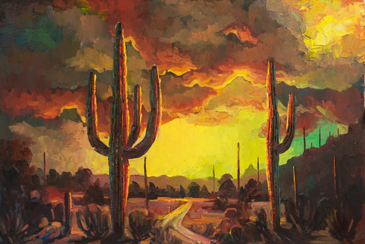desert paintings-desert art-southwest art-fine art-Dixileta Storm Painting-storm of camarena-storm abstract painting-migue; camarena art