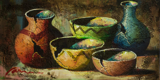 Ollas Con Textura Painting-Southwest Pottery Paintings-Native American Painting-Traditional Native American Paintings-pots painting-cave creek paintings-arizona art paintings