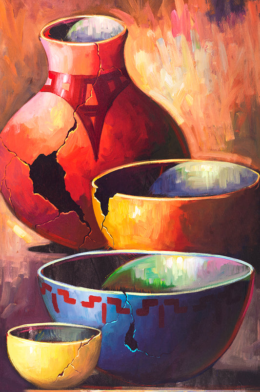 Broken Native American Colored Pots Wall Art
