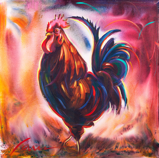 Acrylic Rooster Painting, Colorful Rooster Painting Print on Canvas