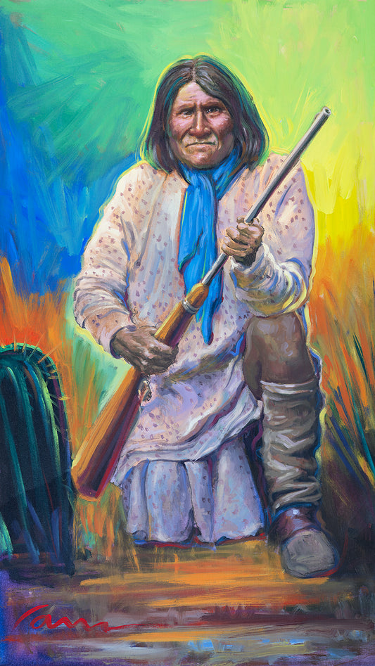 Geronimo Native American warrior canvas painting by Miguel Camarena