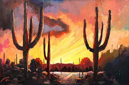 Sunrise Saguaro Cactus Painting For Sale