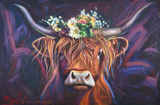 Highland Cow Wall Art with Flowers