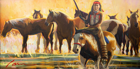 [NA#013] Warrior Native American Herding Horses