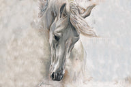 White stallion canvas painting by Miguel Camarena in soft neutral tones