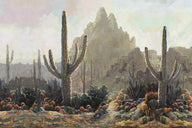 Arizona Pinnacle Peak desert landscape painting muted earth tones with saguaro cacti landscape format by Miguel Camarena