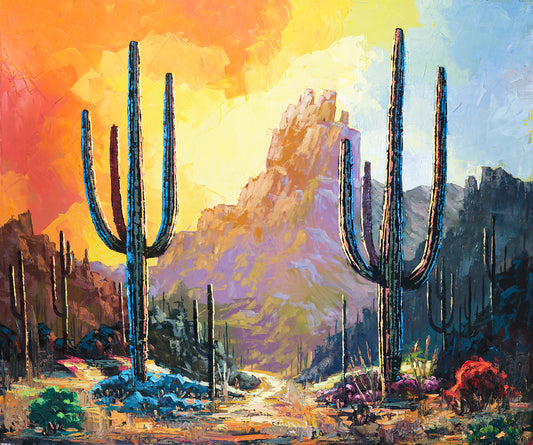 Pinnacle peak landscape-pinnacle peak landscape-desert landscape painting-native american wall art-desert wall art-desert sunset
