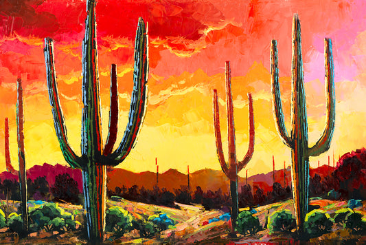 Red and yellow sunset-majestic sunset paintings-desert landscape--desert wall art-native american wall art-cave creek art galleries
