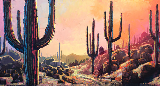 Arizona Saguaro Cactus Sunset Canvas Painting