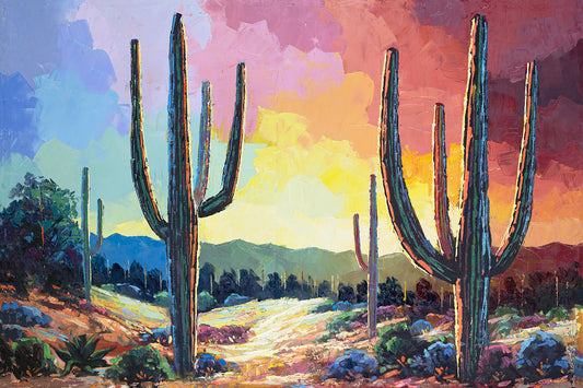 Neon lights desert landscape-desert painting-desert landscape painting-arizona desert wall art-southwest wall art-miguel camarena art