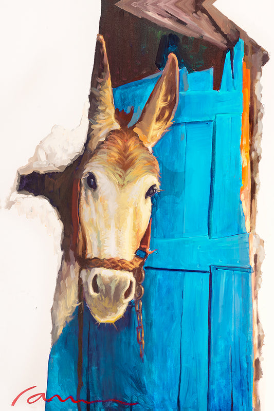 Turquoise Abstact Wall Art of a Donkey