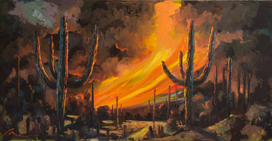oil-painting-sky on Fire-sunset painting-desert art-landscape-painting-arizona art-southwest art
