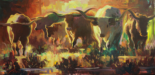 Texas Long Horn Painting-Arizona Long Horn Painting-Southwest art-Arizona Canvas Wall Art