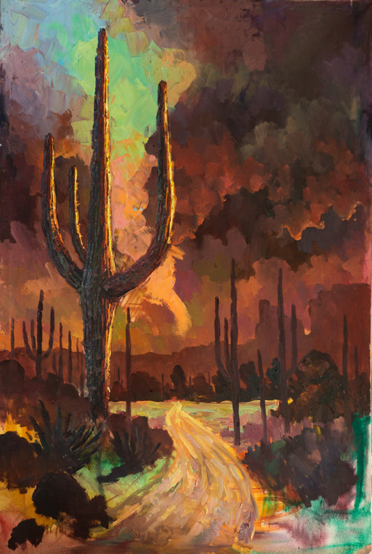 Sunset trail-oil-painting-sunset trail-desert art-landscape-painting-arizona art-southwest art-arizona wall art