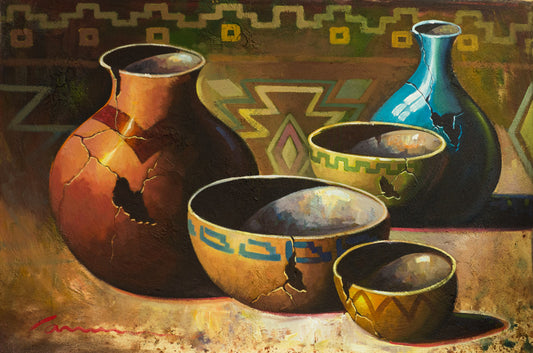Sarape Pots Painting-Southwest Pottery Paitings-Mexican Style Kitchen Pot Paintings-Pot Paintings-Native American Painting-Traditional Native American Paintings-pots painting-cave creek paintings-Arizona art paintings