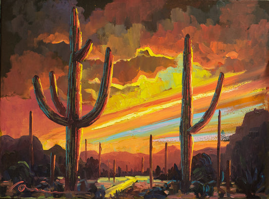 Spur Cross sunset-sunset Painting-sunset paintings on canvas-painting of sunset-beautiful sunset painting-famous sunset paintings-Arizona sunset painting-southwest art