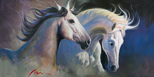 two horse-horse art-america horse art-arizona horse wall art-horse painting-native american horse painting-horse home decor-two horse canvas print