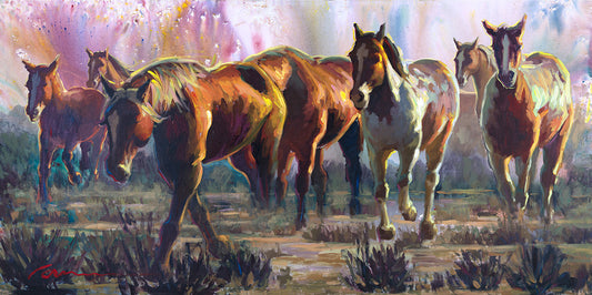 Horse running through water-horse art-horse art canvas-horse prints-horse running-horse wall art-western art-miguel camarena 
