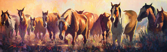 Long horse painting-horse art-western art-america artwork-canvas horse print-horses wall art