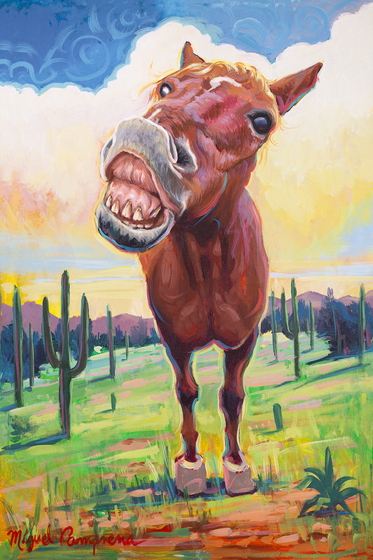 laughing horse painting-horse art-horse painting on canvas-horse wall art decor-brown horse-horse painting prints
