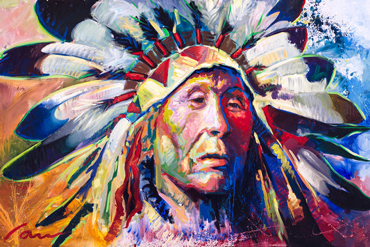 Colorful Native American Chief Painting by Miguel Camarena
