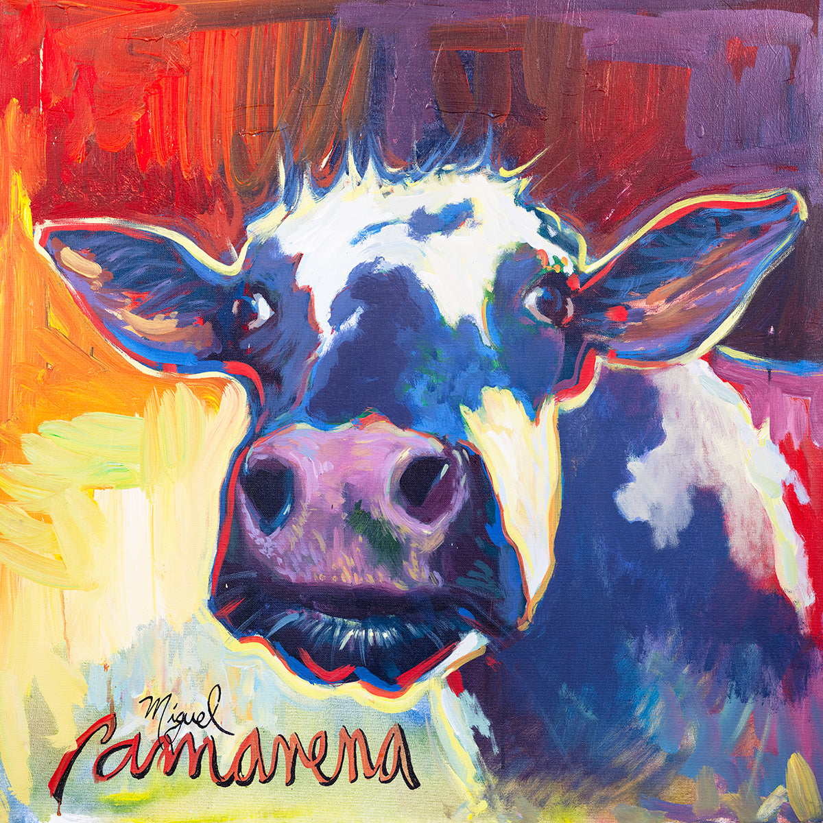 Colorful Cow by Miguel Camarena | Cow Canvas Wall Art
