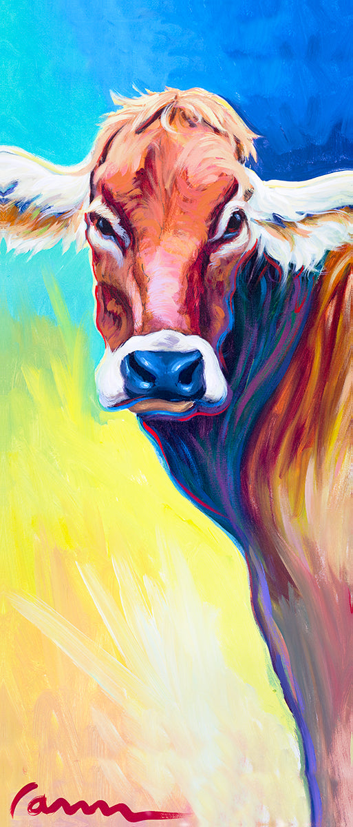 Colorful sunset cow painting on canvas by Miguel Camarena